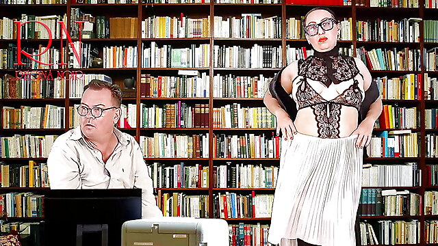 Goddess boss, public tit g, library office, seduce in heels and stockings, library and public